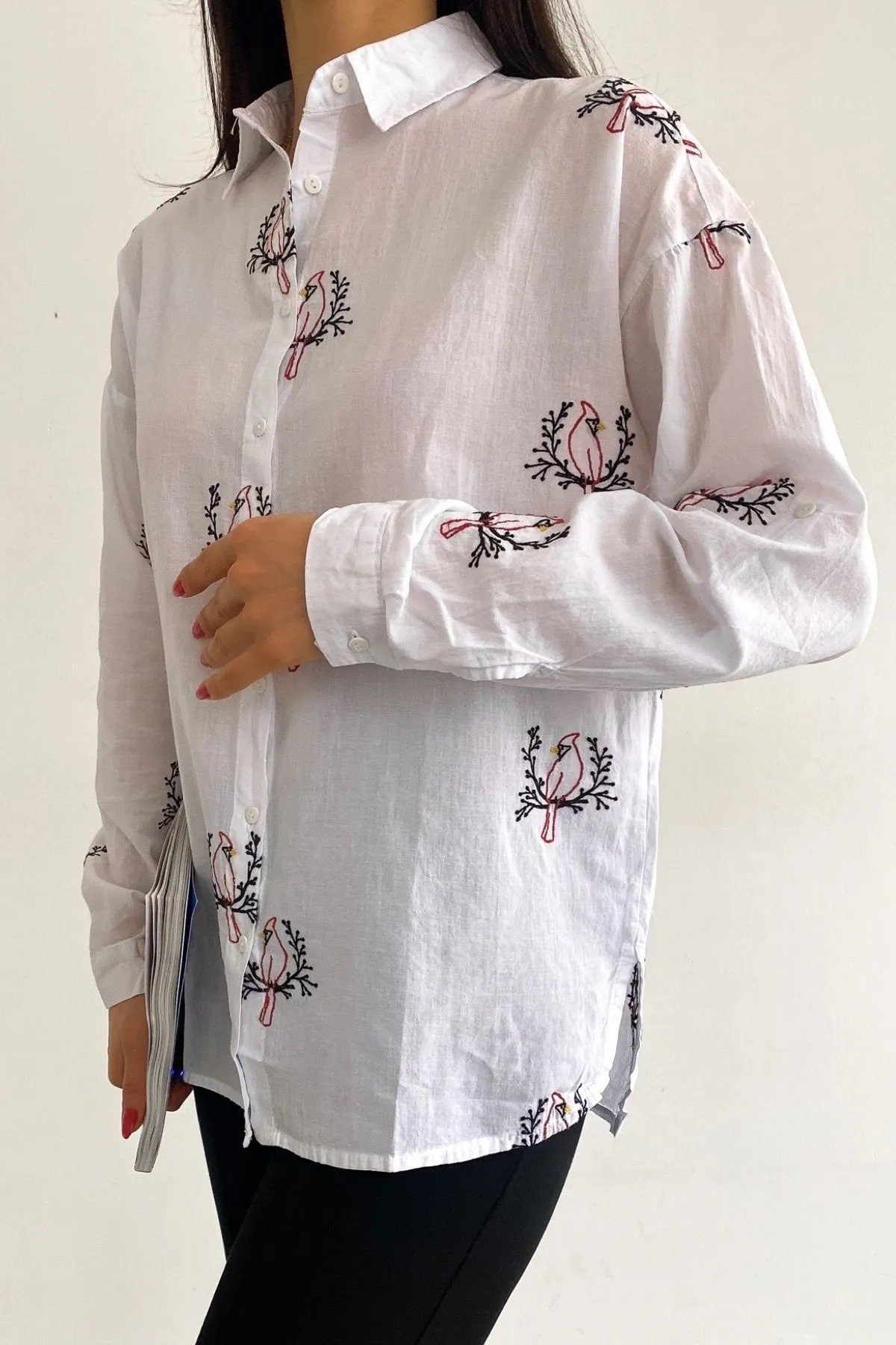 Bird Embroidery 100% Cotton Blouse