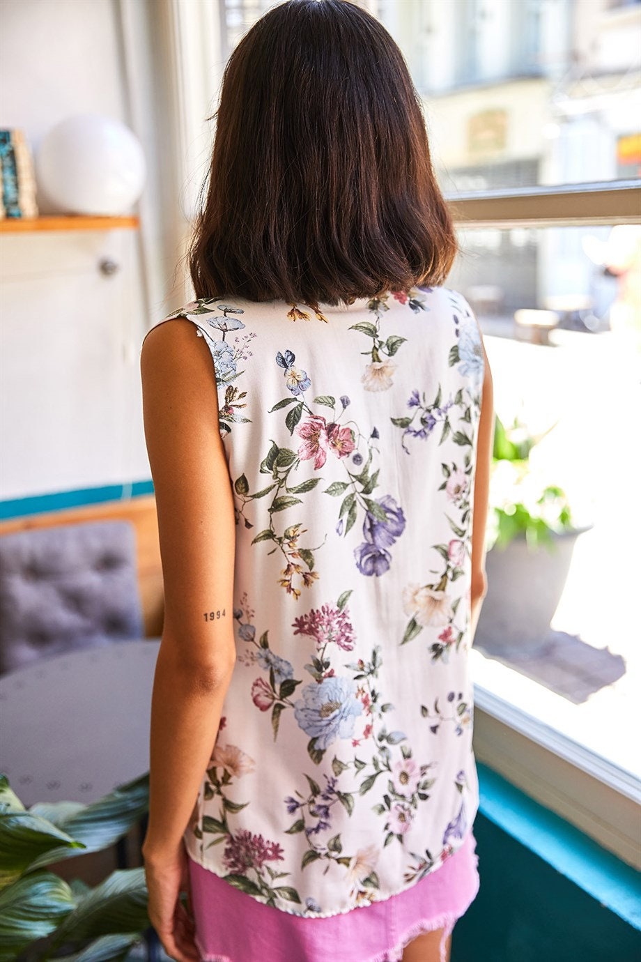 Soft Purple Floral Sleeveless Blouse