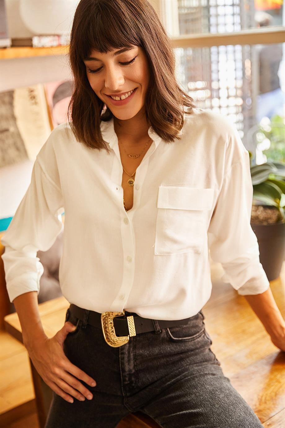 Black Button-Up with a Pocket