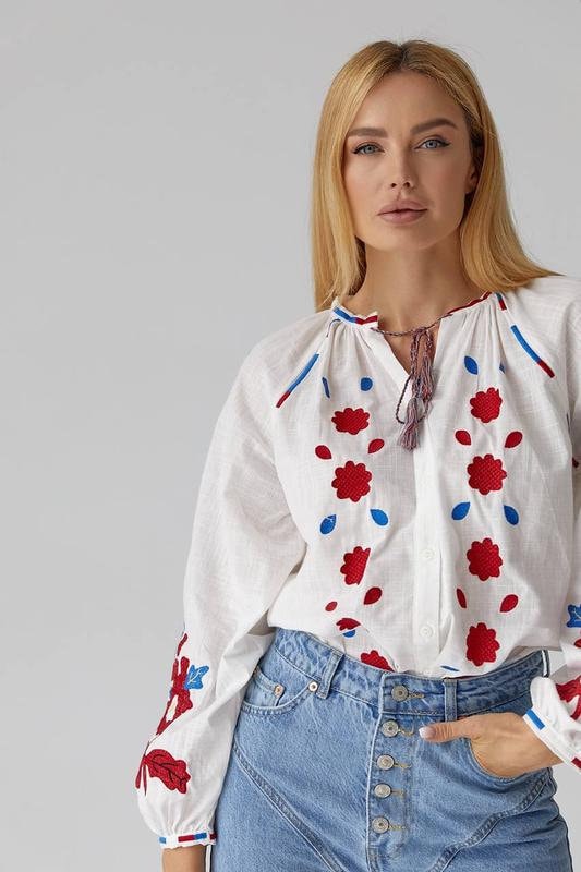 Red & Blue Embroidered Vyshyvanka Blouse