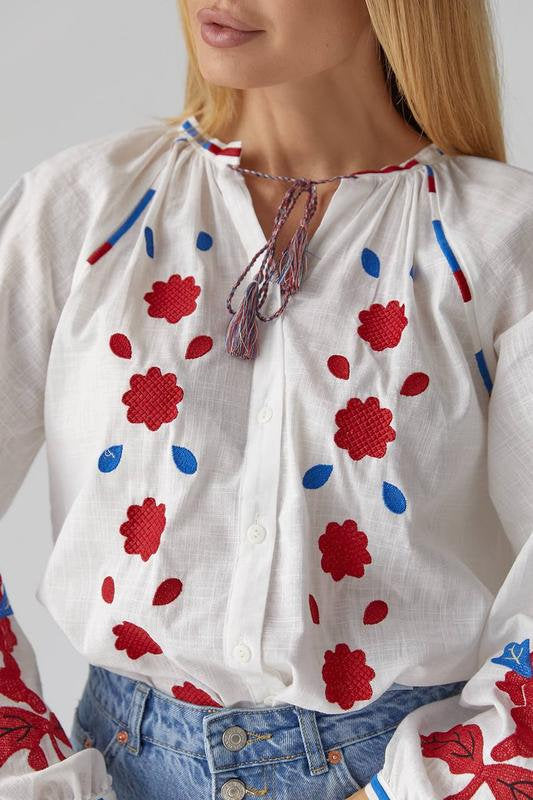 Red & Blue Embroidered Vyshyvanka Blouse