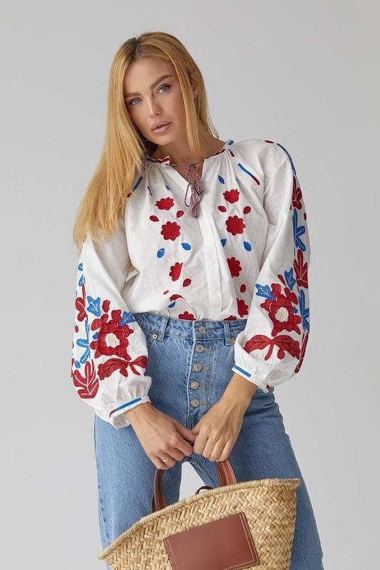 Red & Blue Embroidered Vyshyvanka Blouse