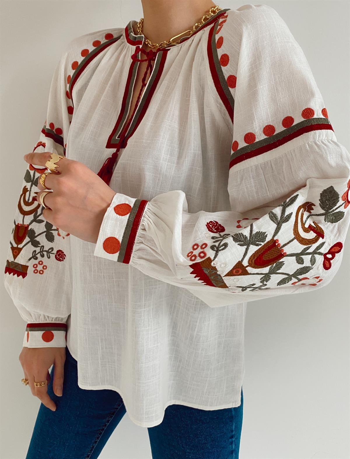 Red Embroidered Ukrainian Light Cotton Vyshyvanka