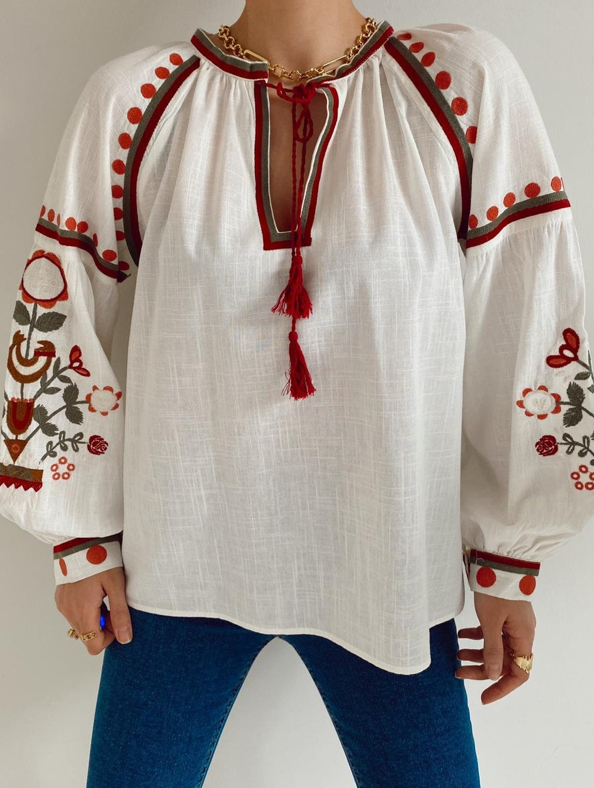 Red Embroidered Ukrainian Light Cotton Vyshyvanka