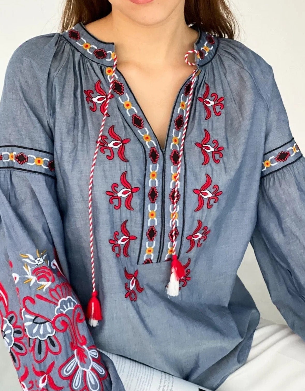 Bohemian Ethnic Ukrainian Cotton Vyshyvanka Blouse