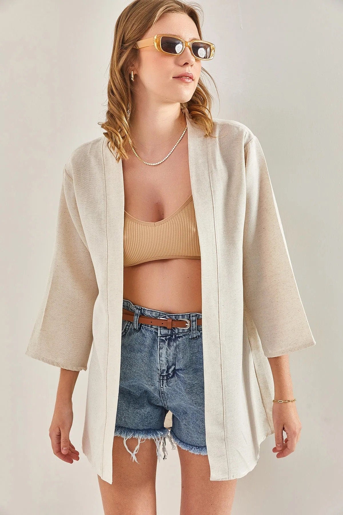 Cream Linen Kimono Robe