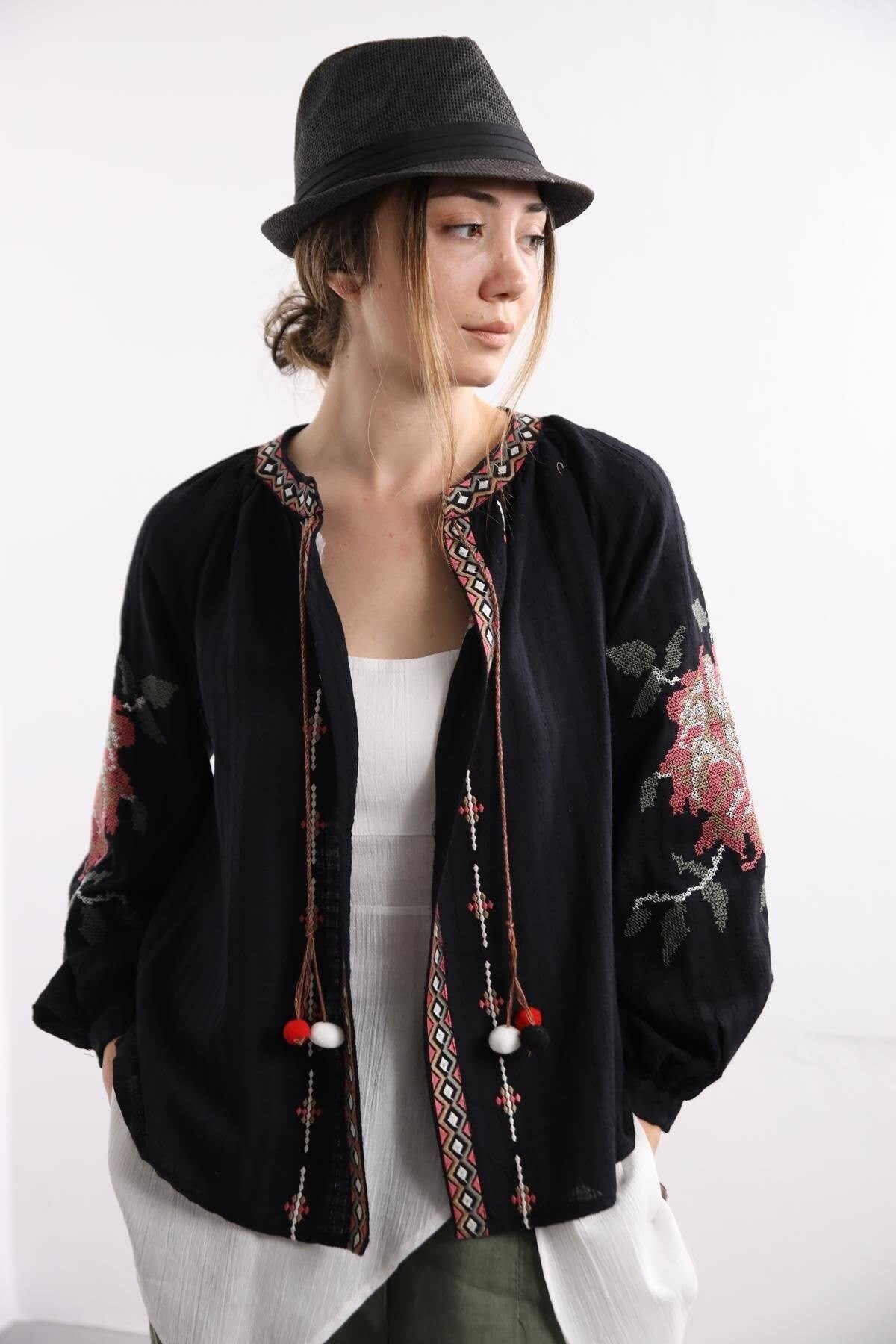 Rose Embroidered Vyshyvanka Light Jacket