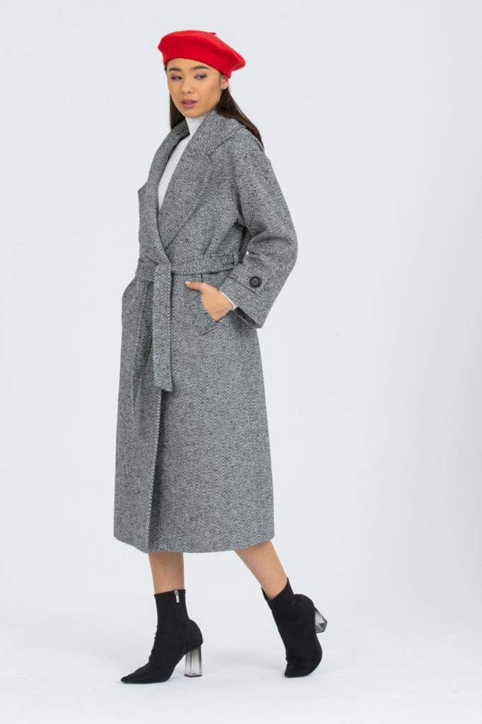 Gray Oversized Long Solid Wool Coat