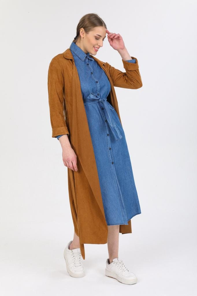 Designer Suede Leather Camel Trench Coat