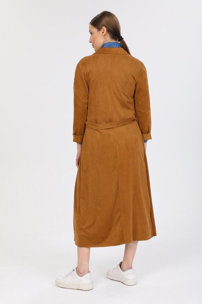 Designer Suede Leather Camel Trench Coat