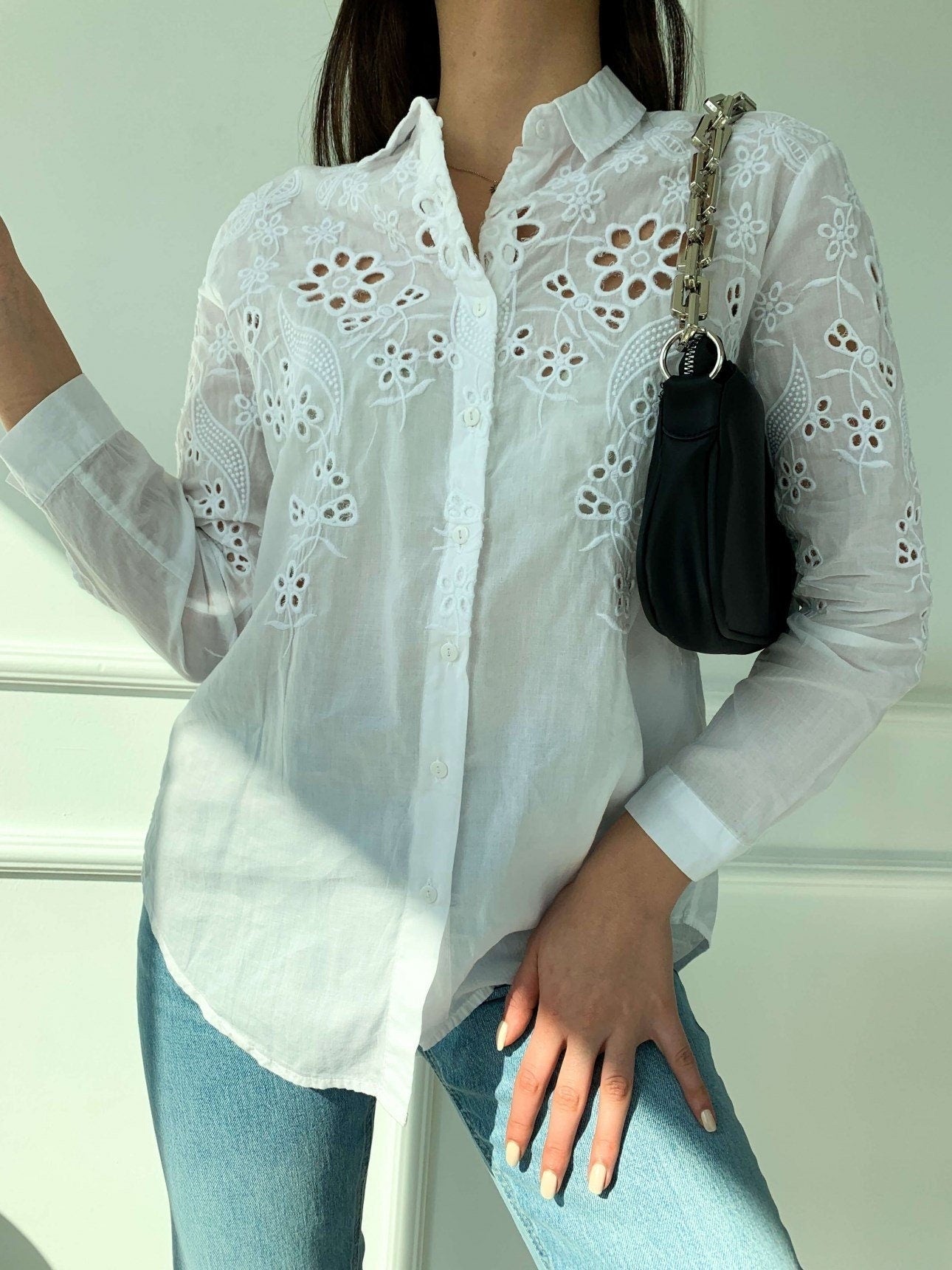 Breezy Elegance Cotton Eyelet Shirt