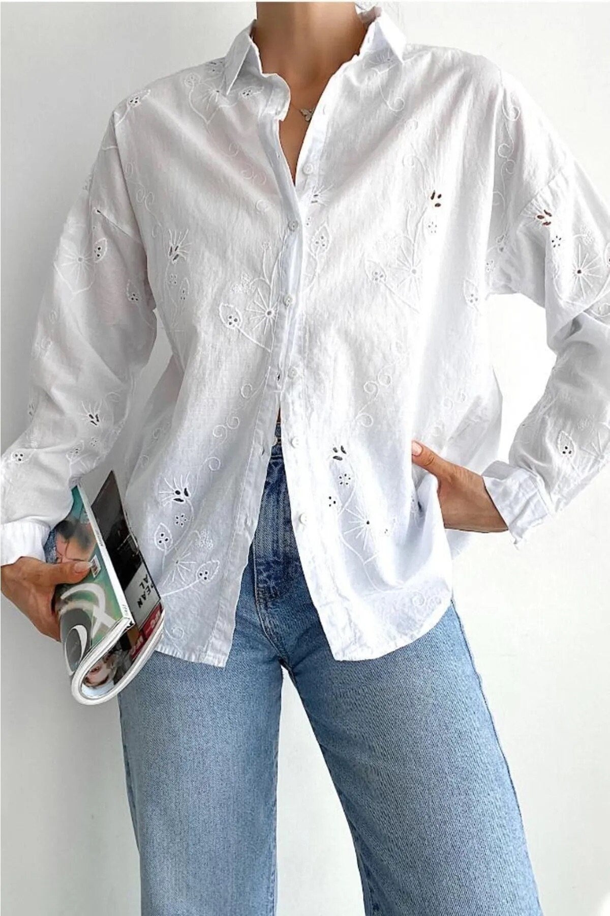 Designer White 100% Cotton Blouse