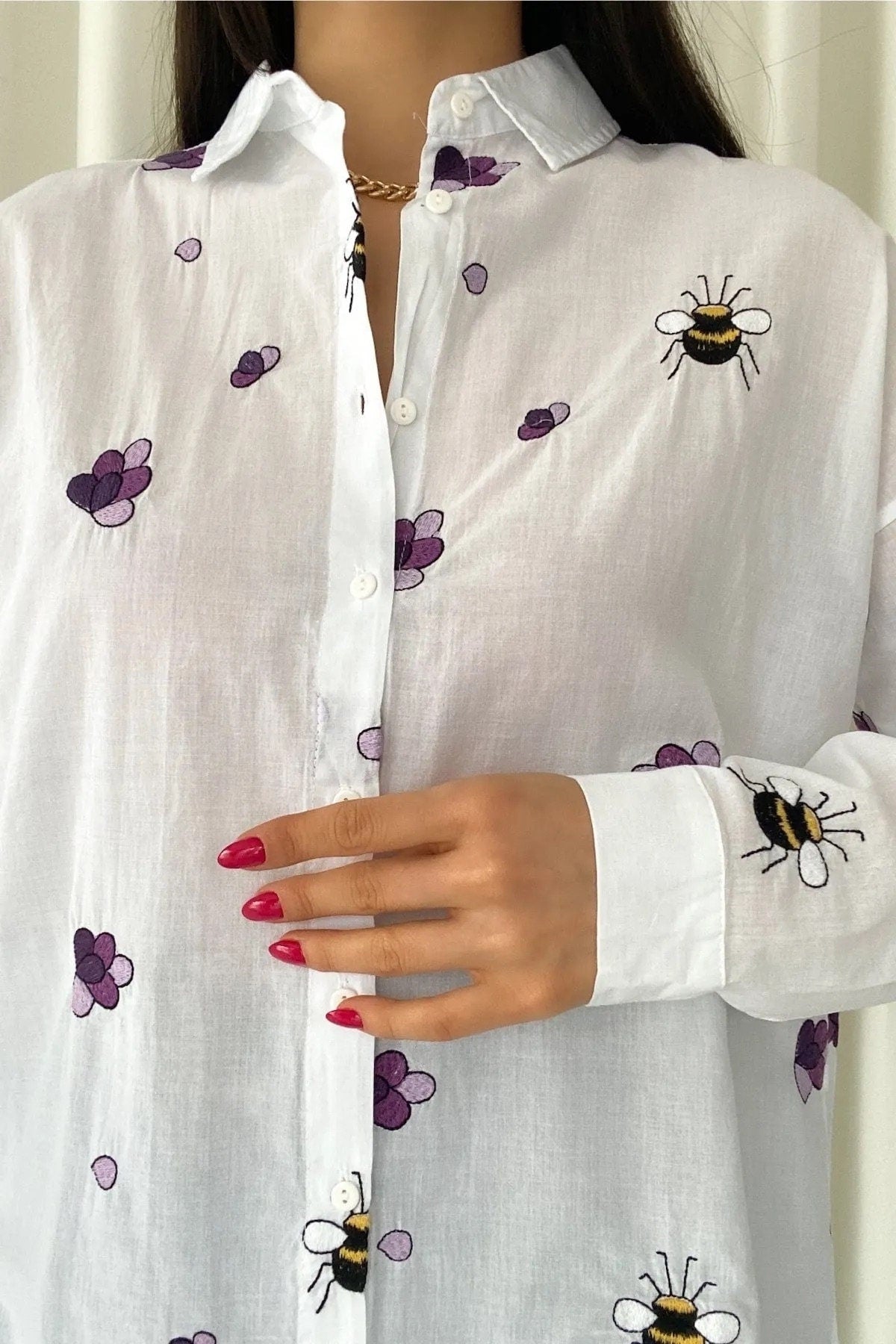 Bee Floral Embroidered Cotton Blouse