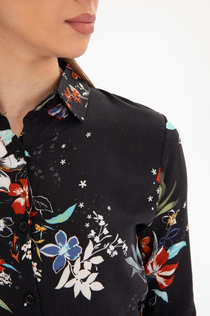 Black Colorful Floral Button-Up Blouse