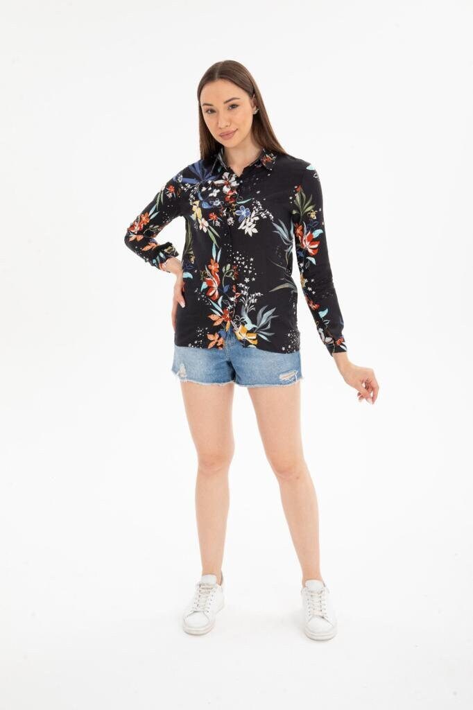 Black Colorful Floral Button-Up Blouse