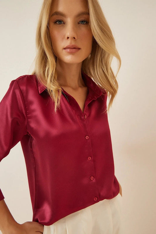 Burgundy Satin Blouse