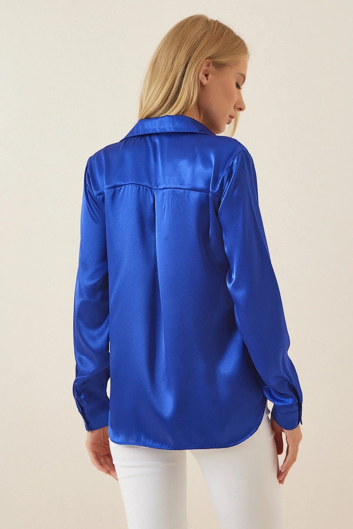 Saxe Blue Satin Blouse