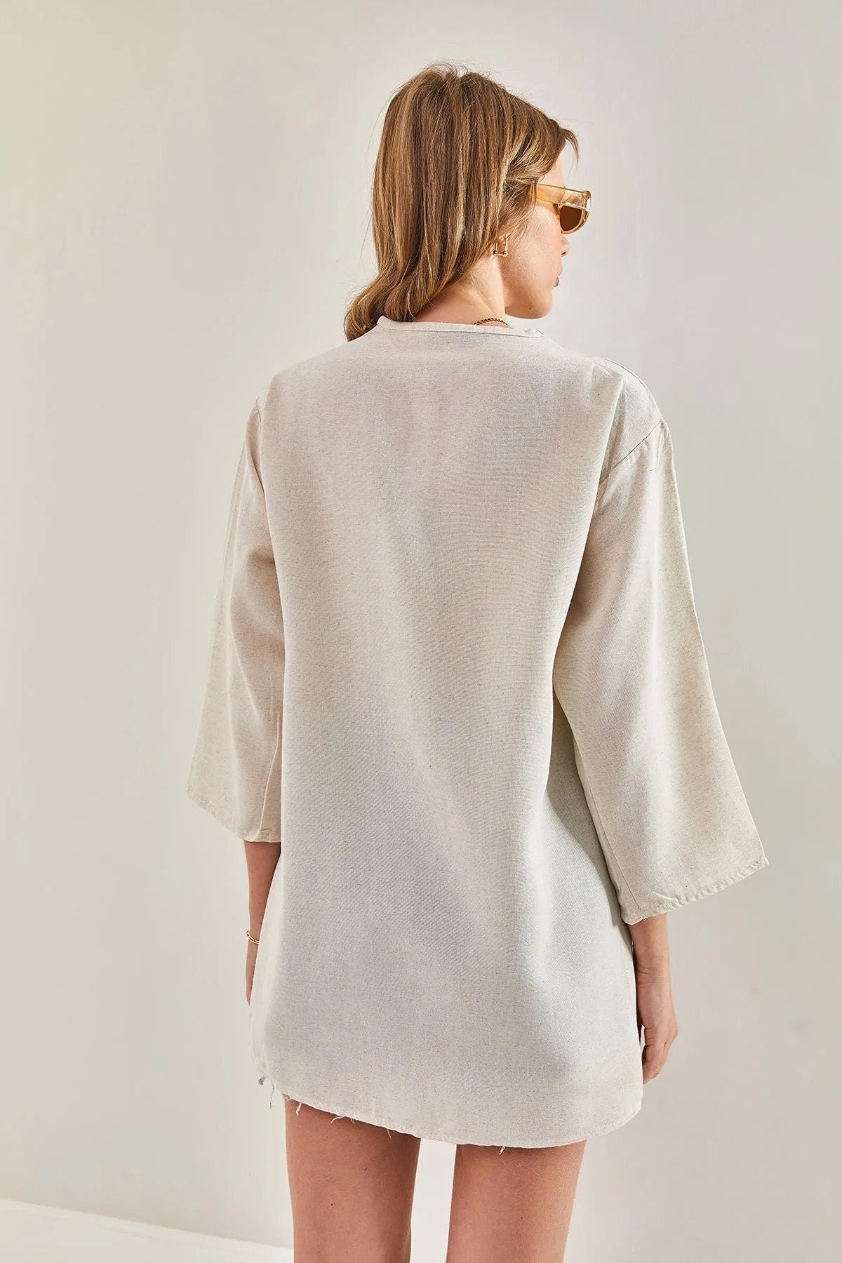 Cream Linen Kimono Robe