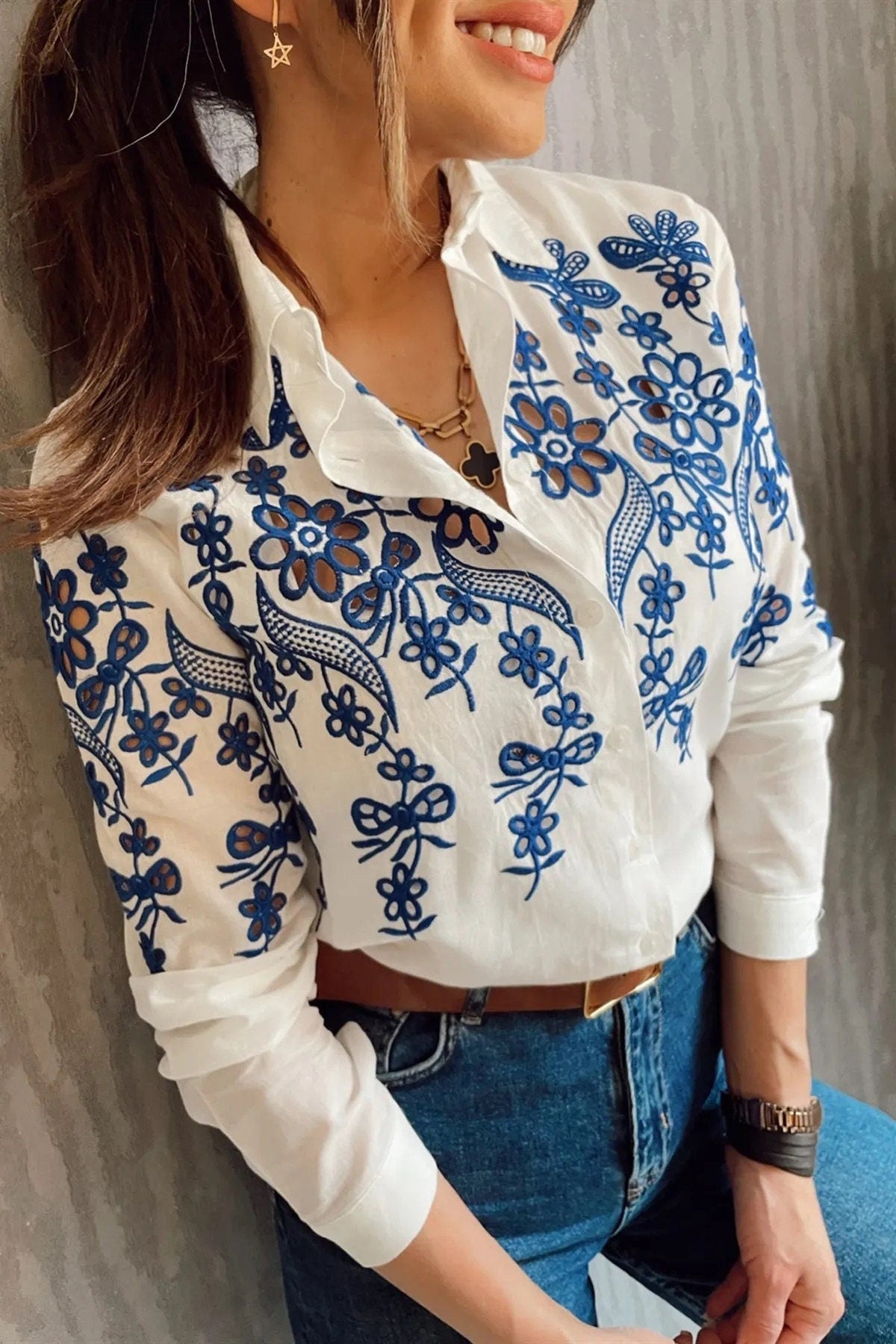 Breezy Elegance Cotton Eyelet Shirt