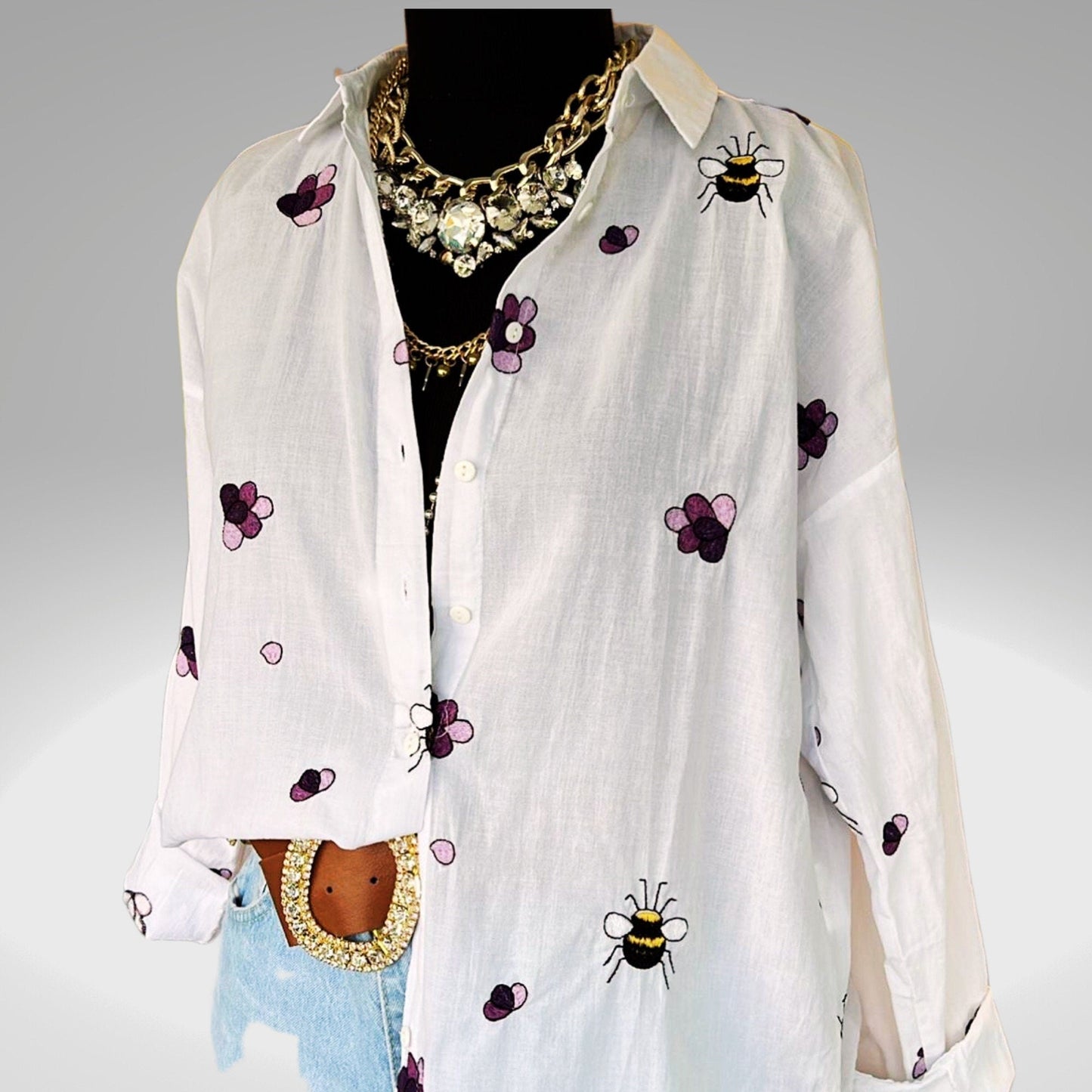 Bee Floral Embroidered Cotton Blouse