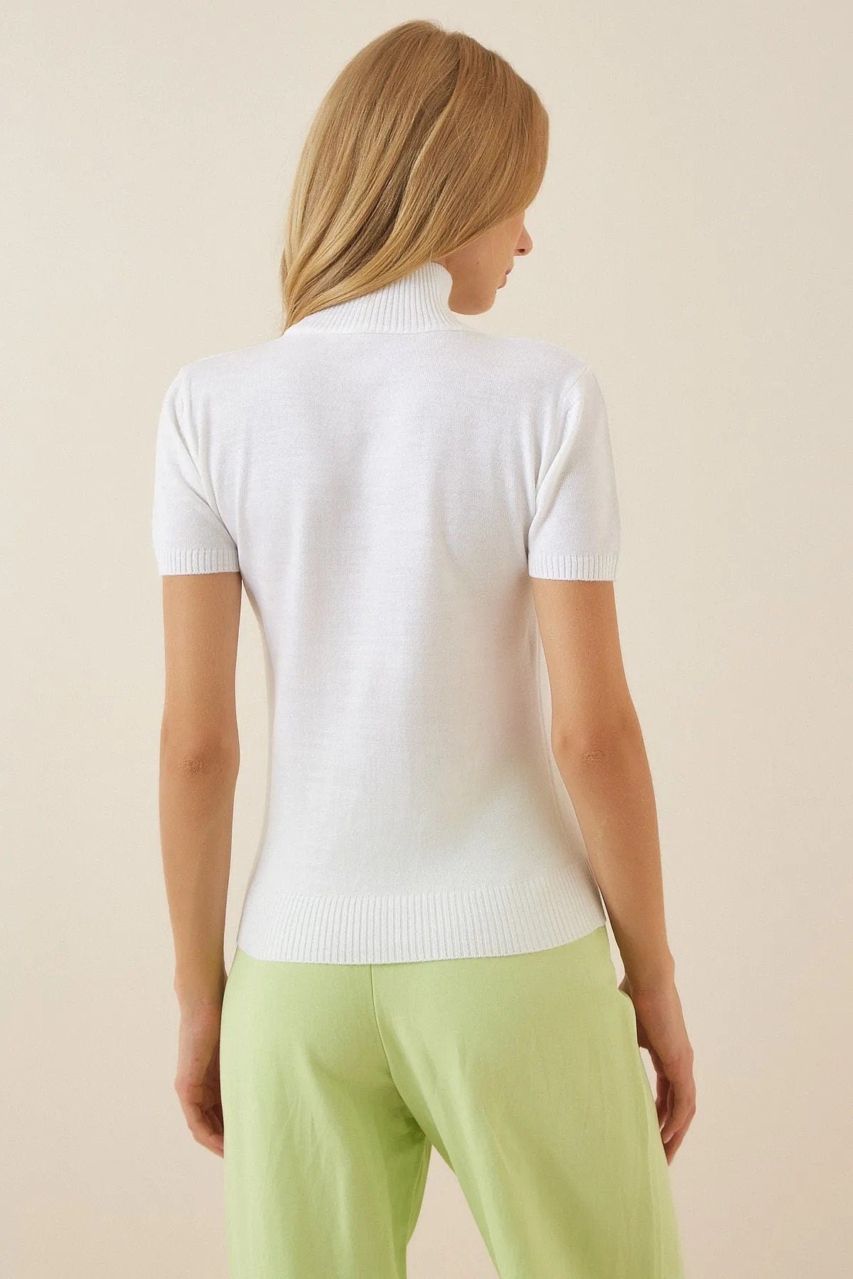 Ivory Turtleneck Short Sleeve Sweater