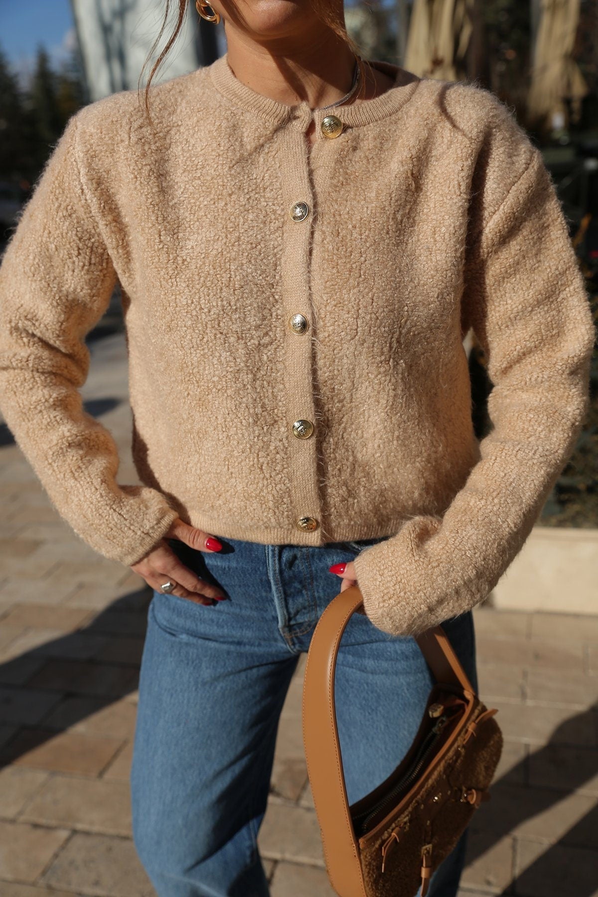 Gold Buttoned Teddy Cardigan 