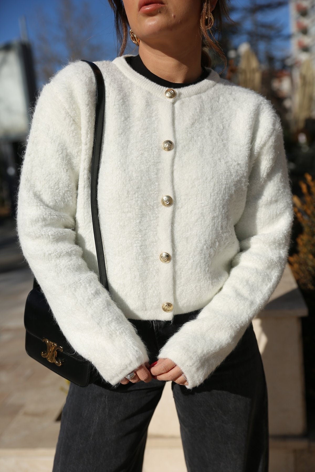 Gold Buttoned Teddy Cardigan 