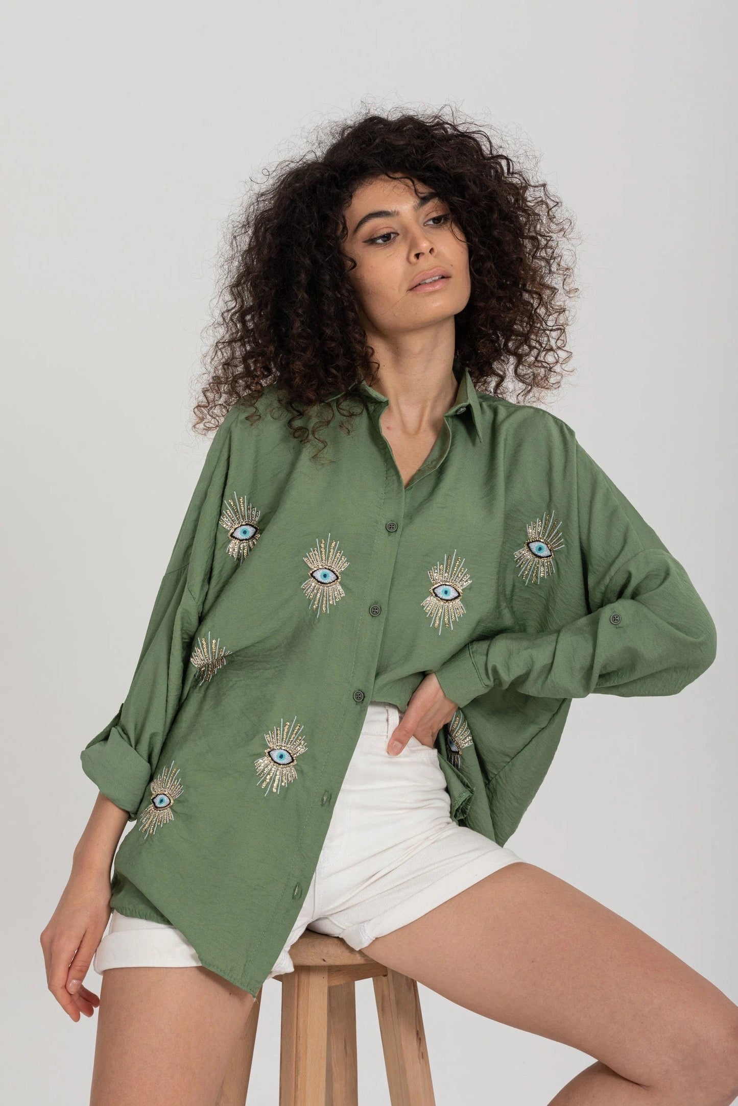 Evil Eye Embroidered Cotton Blouse