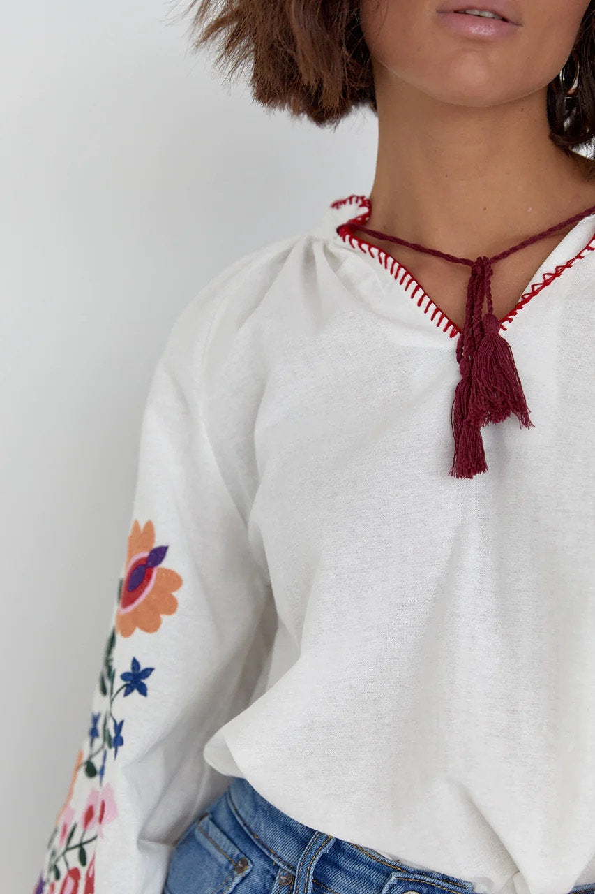 Colorful Floral Embroidered Blouse