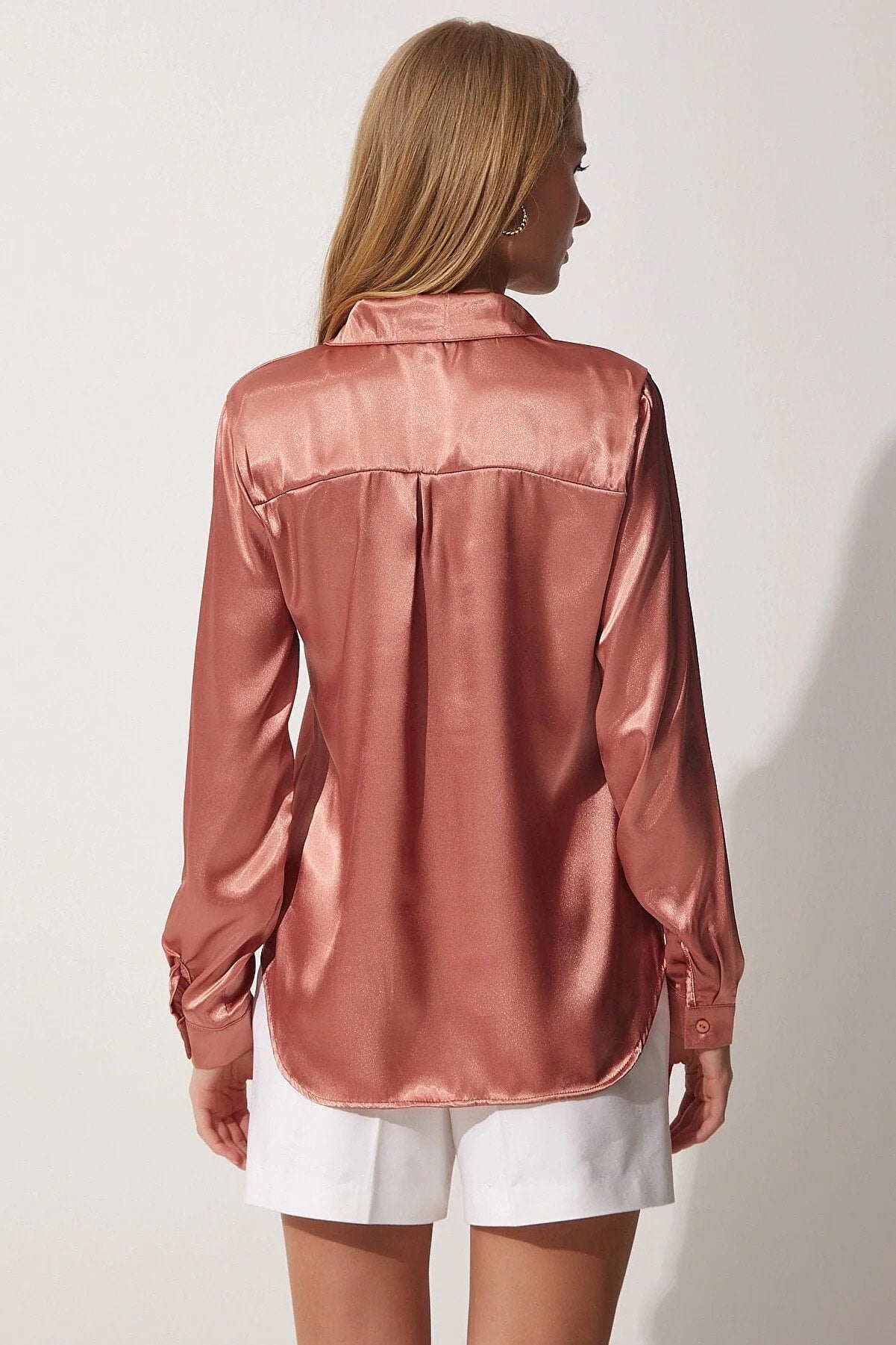 Classic Designer Long Sleeved Satin Blouse