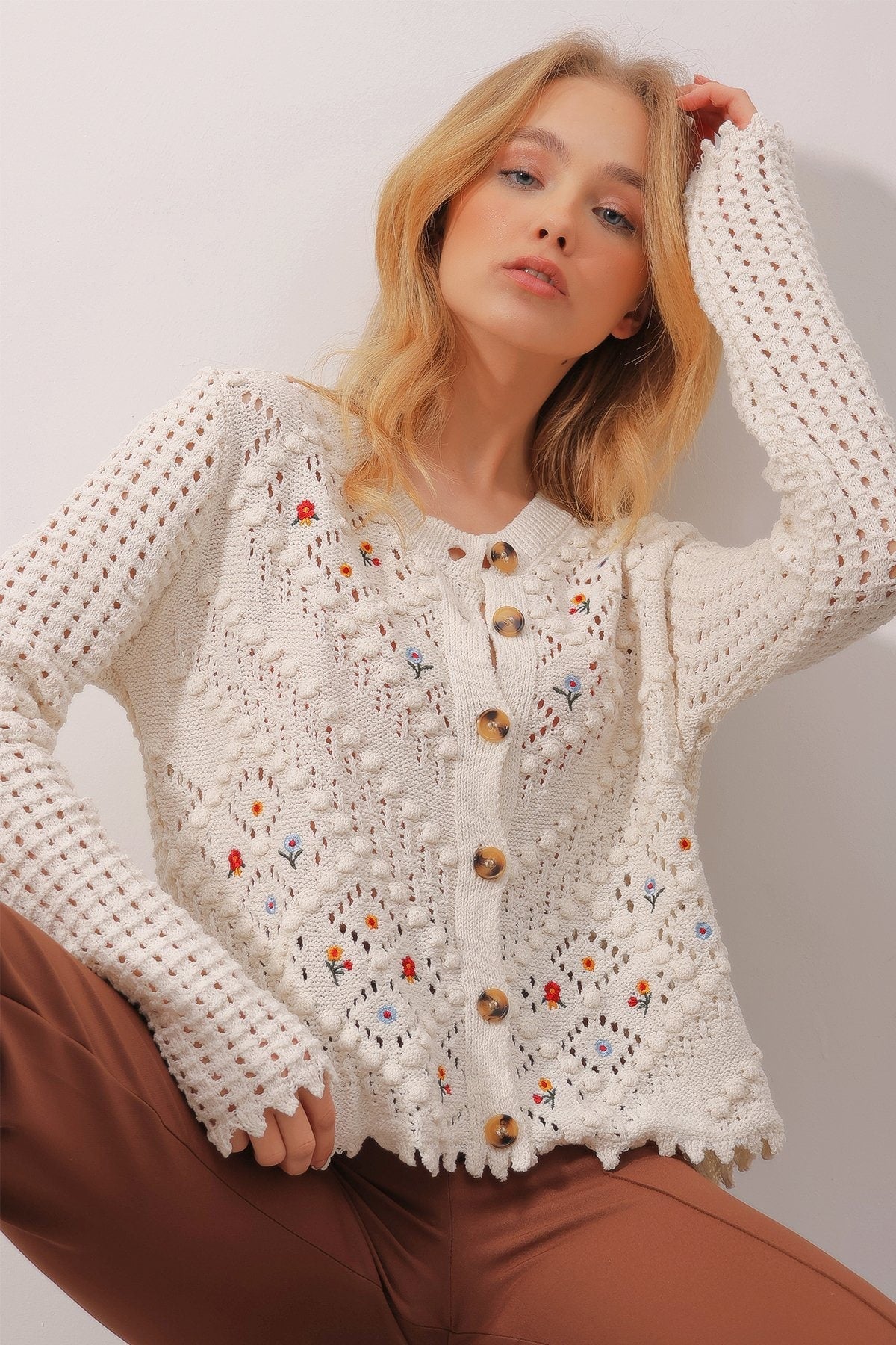 Floral Embroidered Knit Cardigan