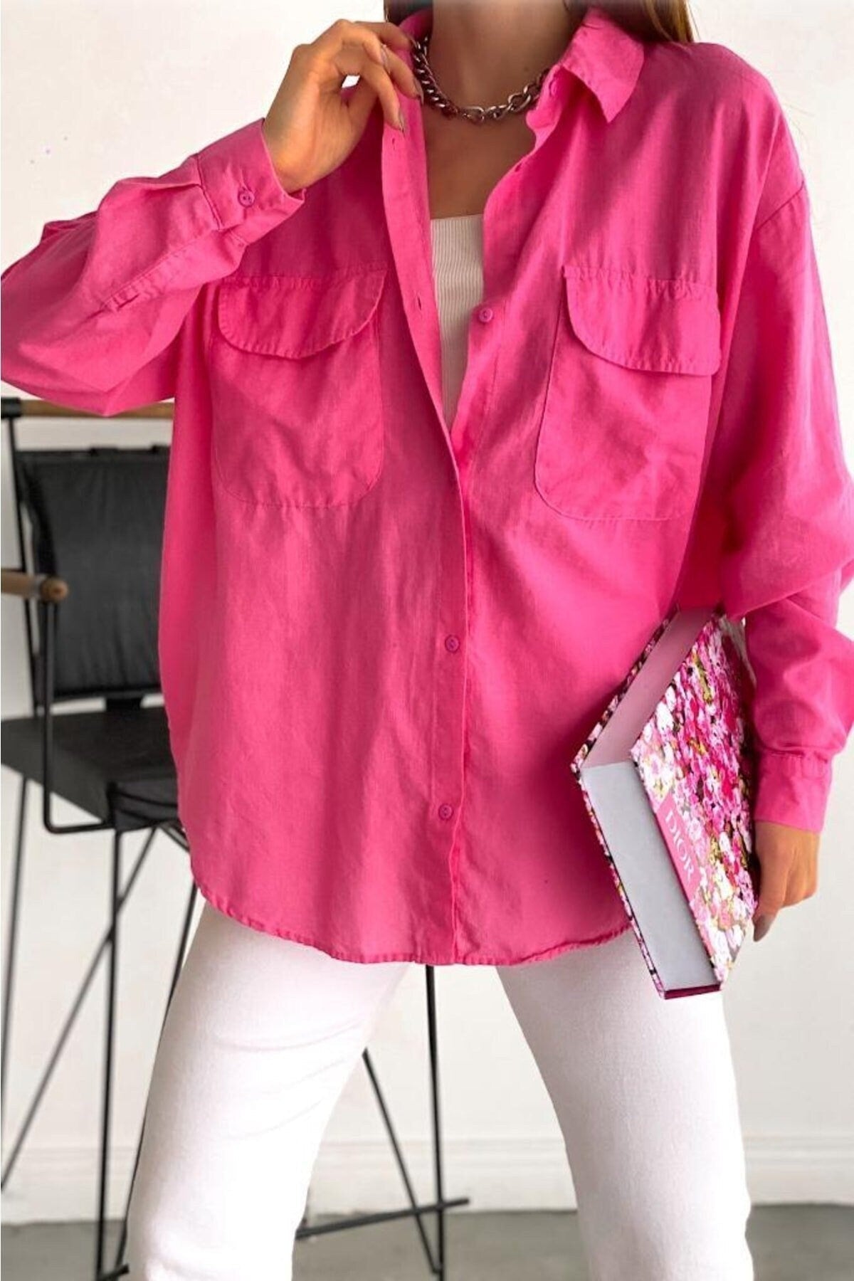 Linen Cotton Pink Blouse with Pockets