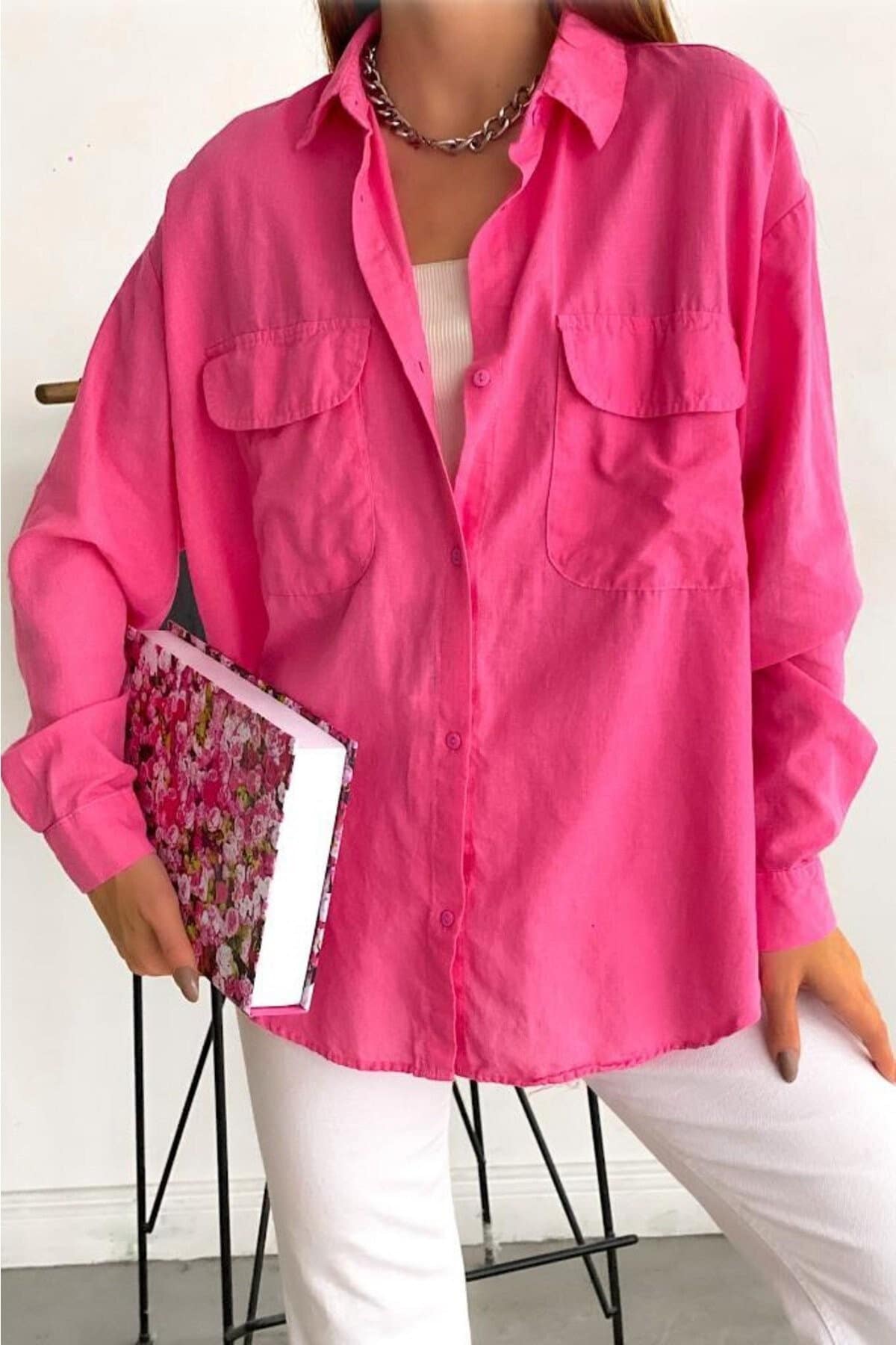 Linen Cotton Pink Blouse with Pockets