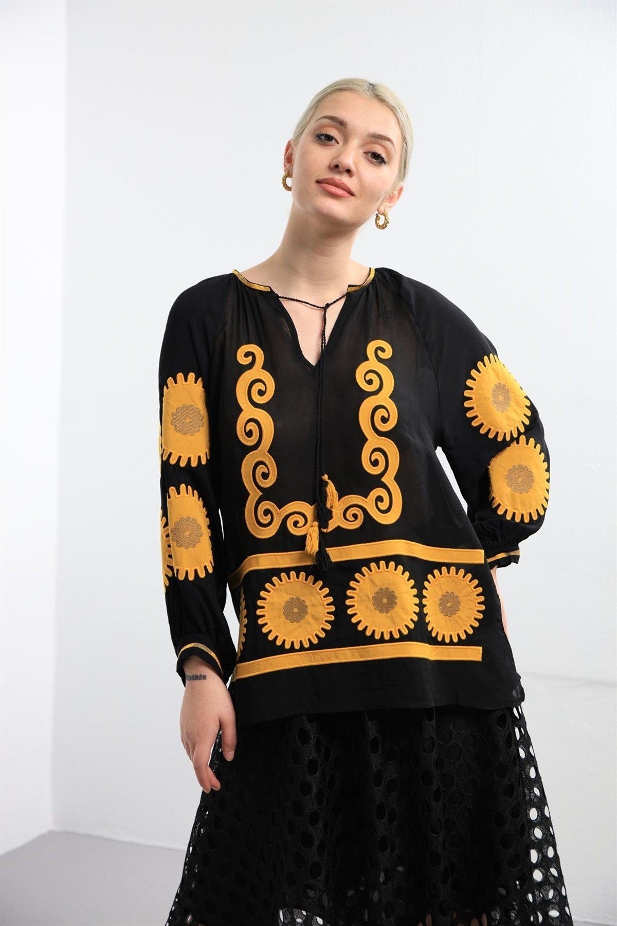Black Ethnic Embroidered Vyshyvanka