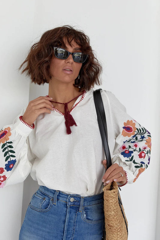 Colorful Floral Embroidered Blouse