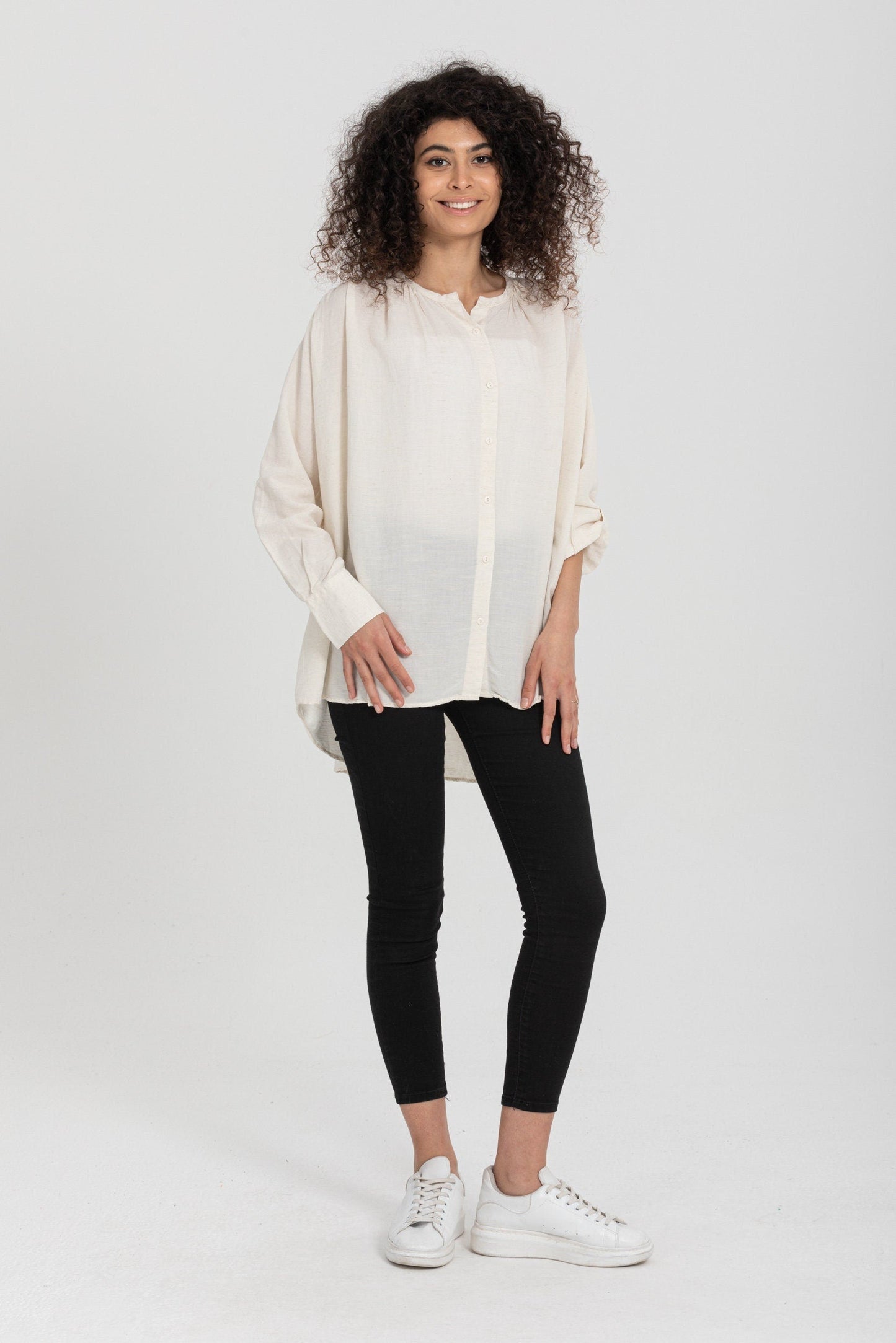 Classic Ivory Linen Blend Blouse