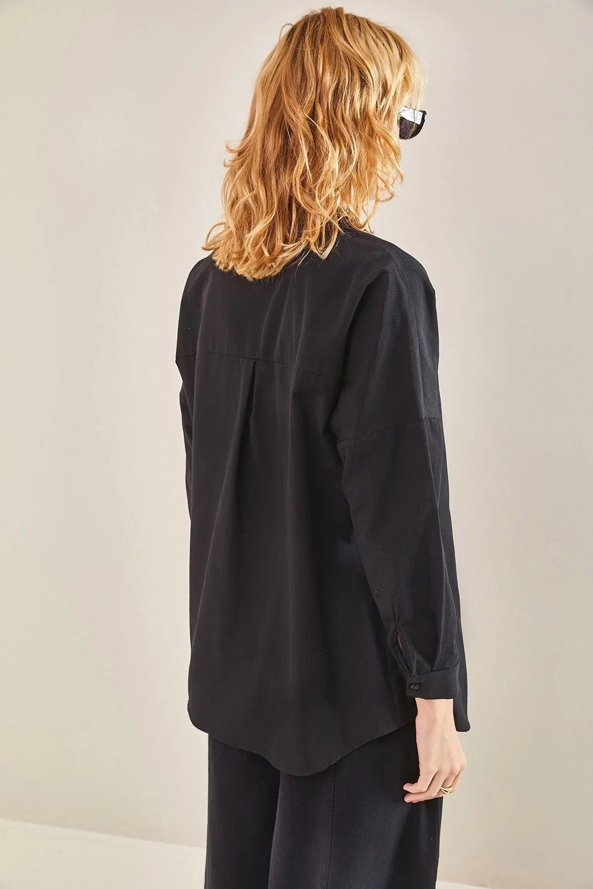 Loose Fit Black Button Down Shirt