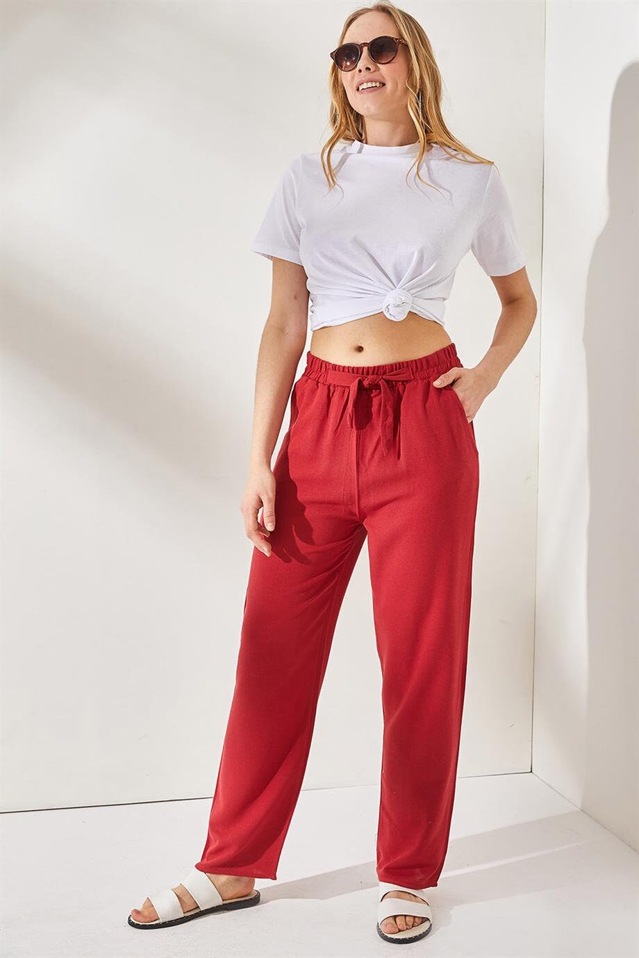 Ivory Linen Tapered Pants