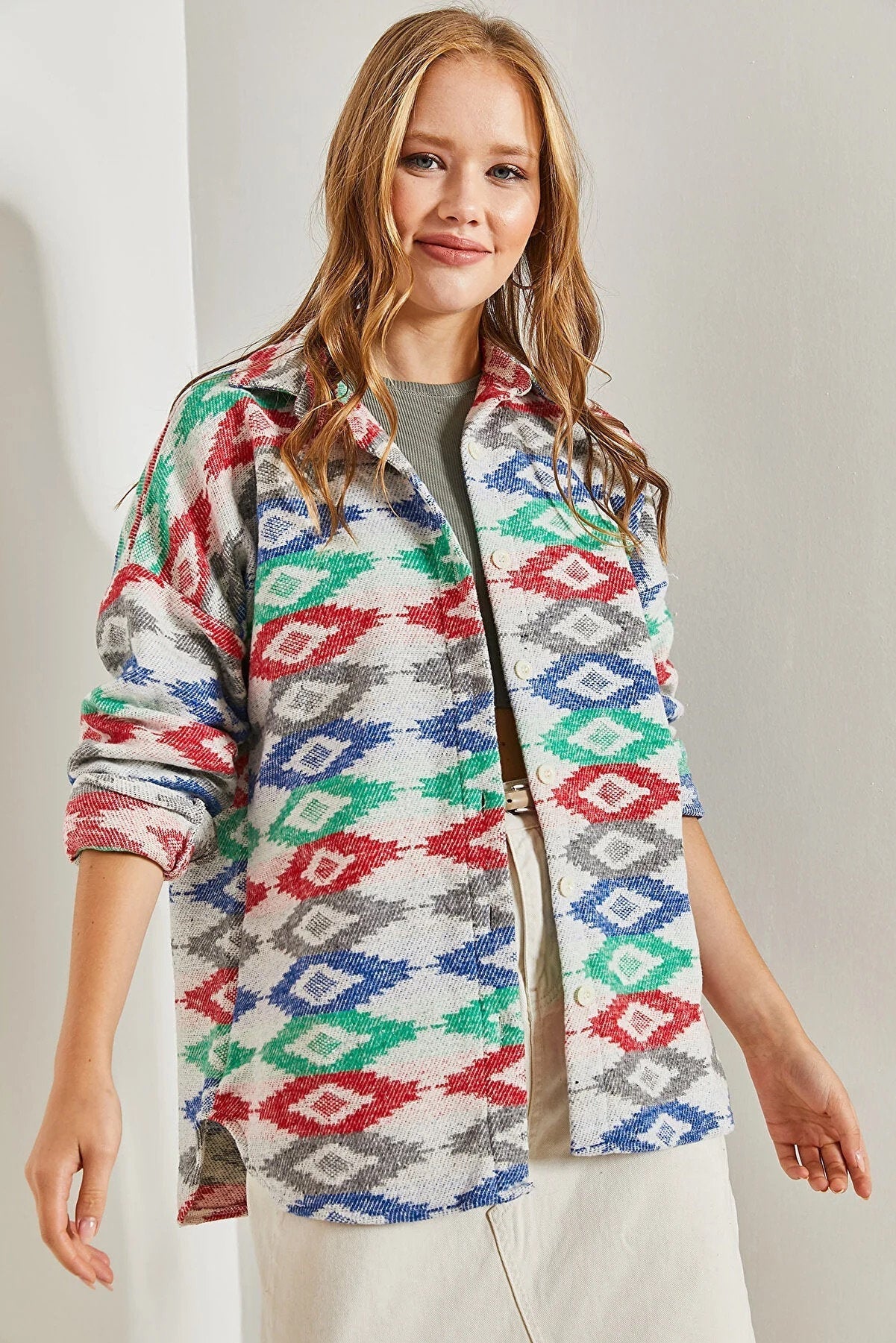 Ethnic Colorful Button Down Shacket