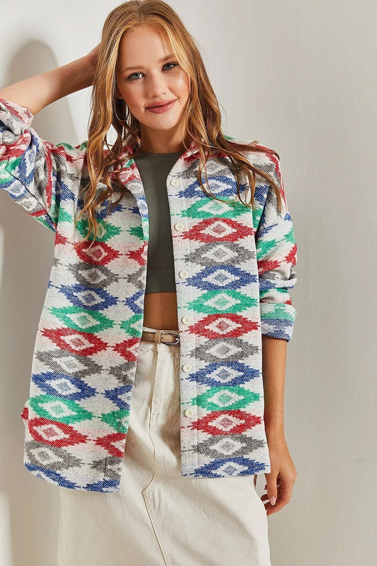 Ethnic Colorful Button Down Shacket