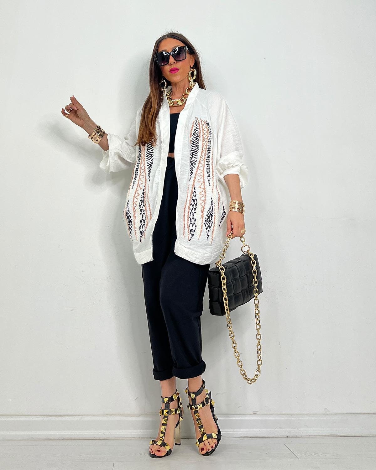 White Designer Sequin Kimono