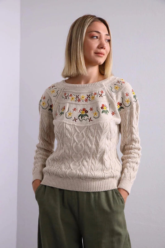 Heirloom Blossom Embroidered Sweater