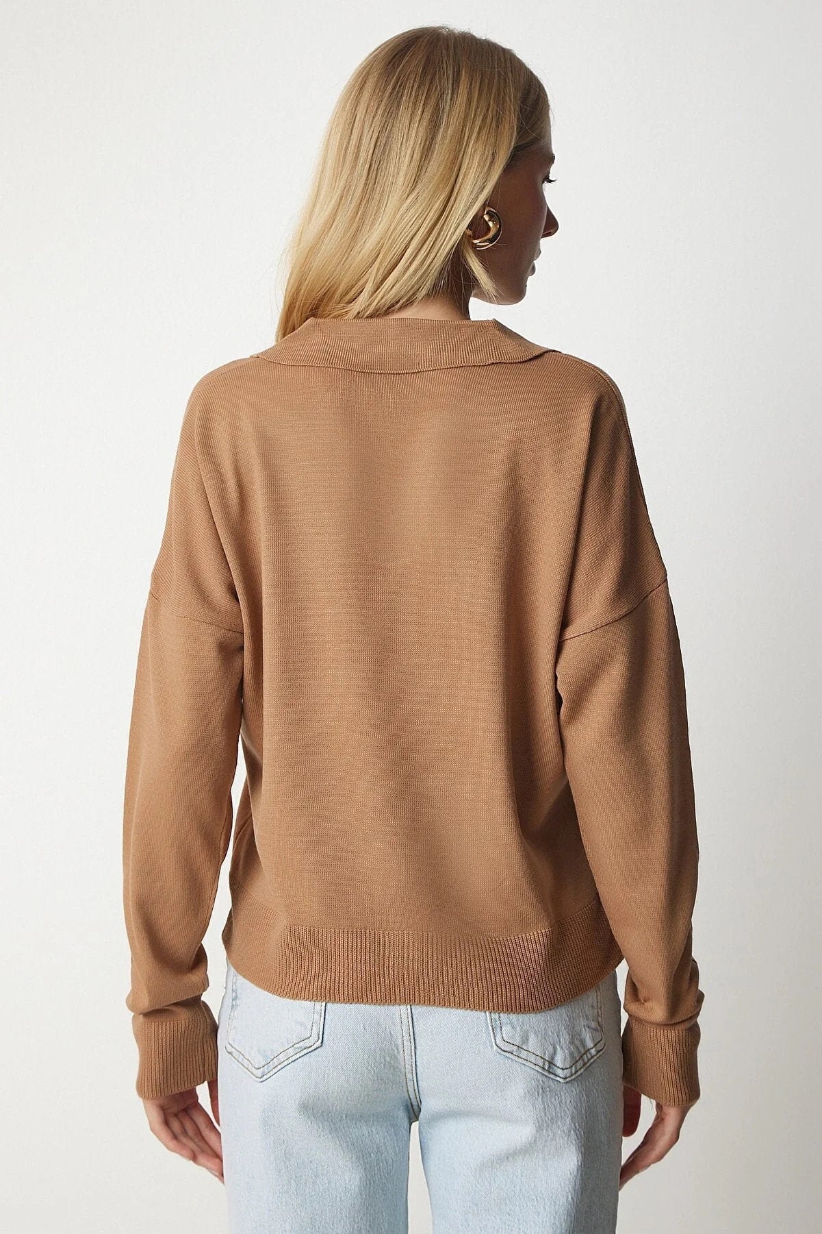 Johnny Collar Polo Camel Sweater