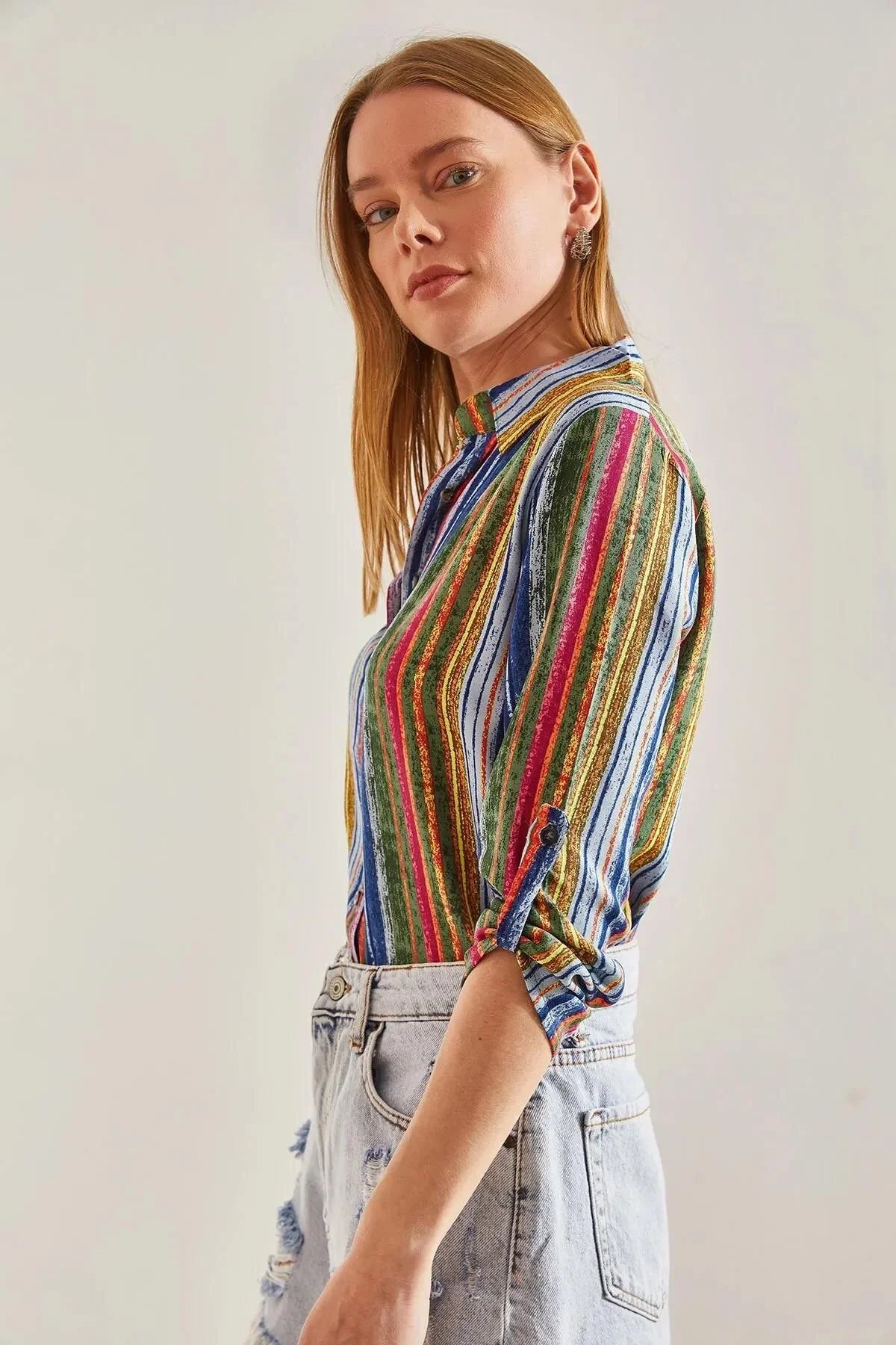 Rainbow Vertical Stripe Button-Down Shirt