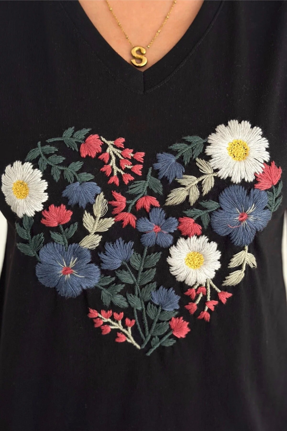Tilda Black Floral Embroidered T-Shirt