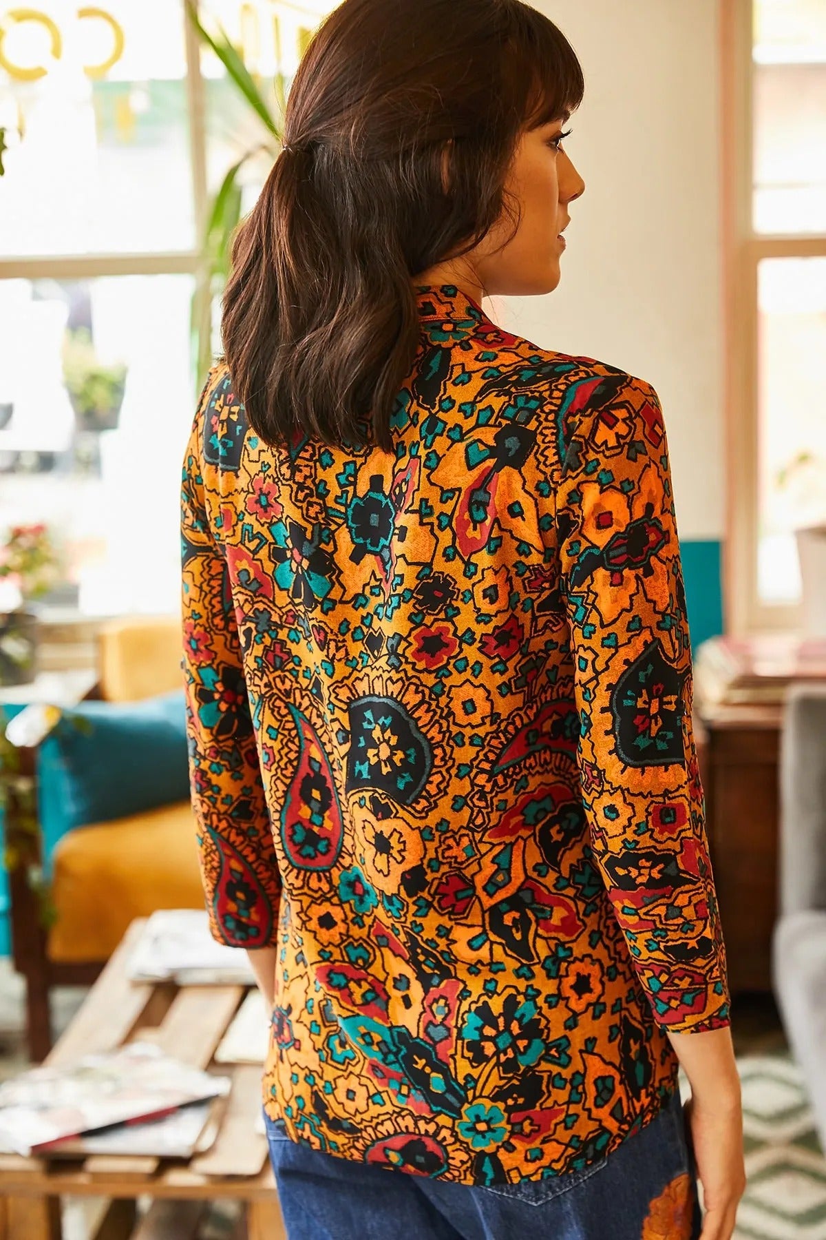 Boho Paisley Print Ethnic Orange Blouse