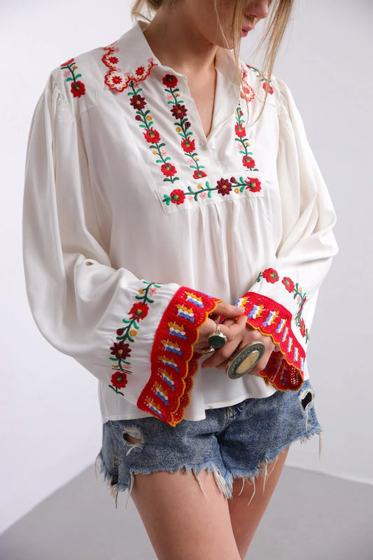 Red Floral Embroidered Vyshyvanka Blouse