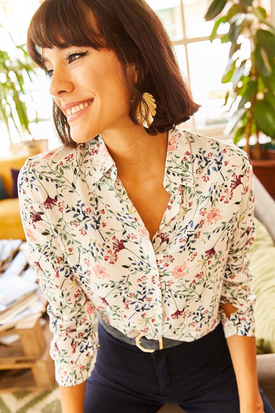 Pink Floral Button Down Shirt