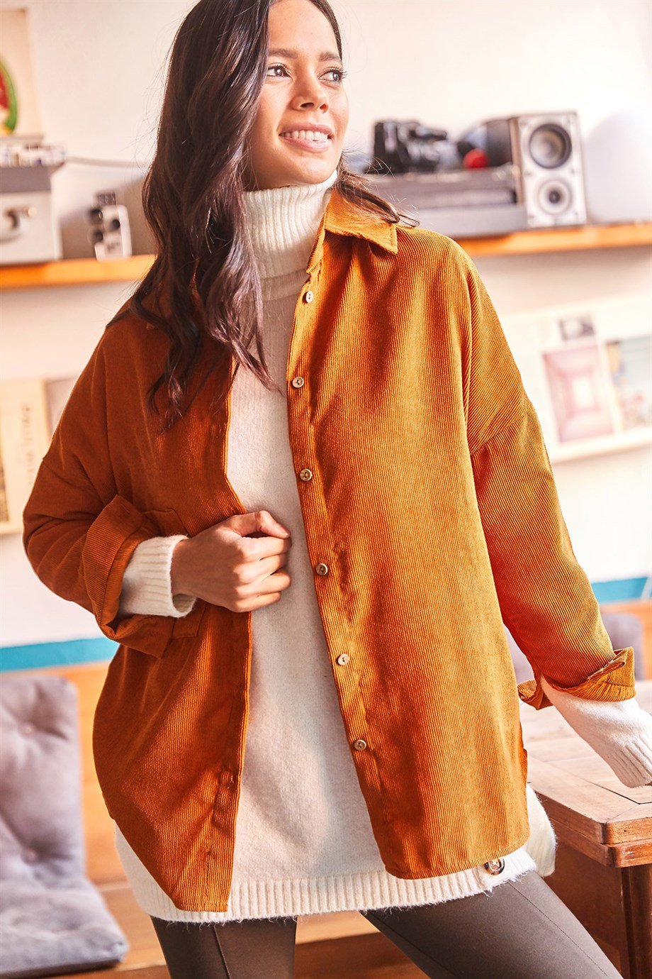 Dark Orange Velvet Blouse