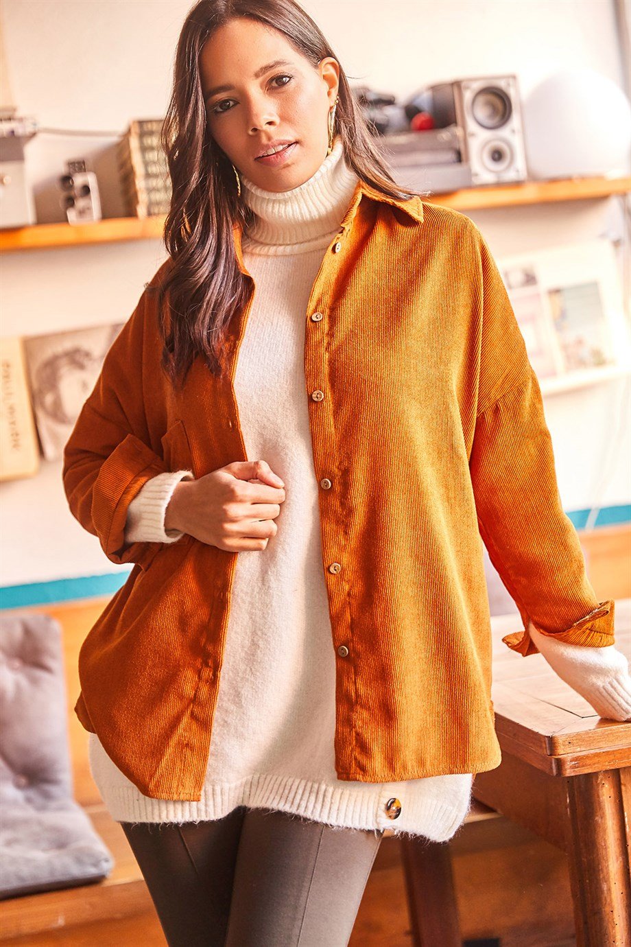 Dark Orange Velvet Blouse